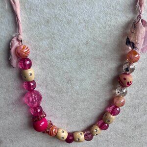 Beads and glass pink boho necklace